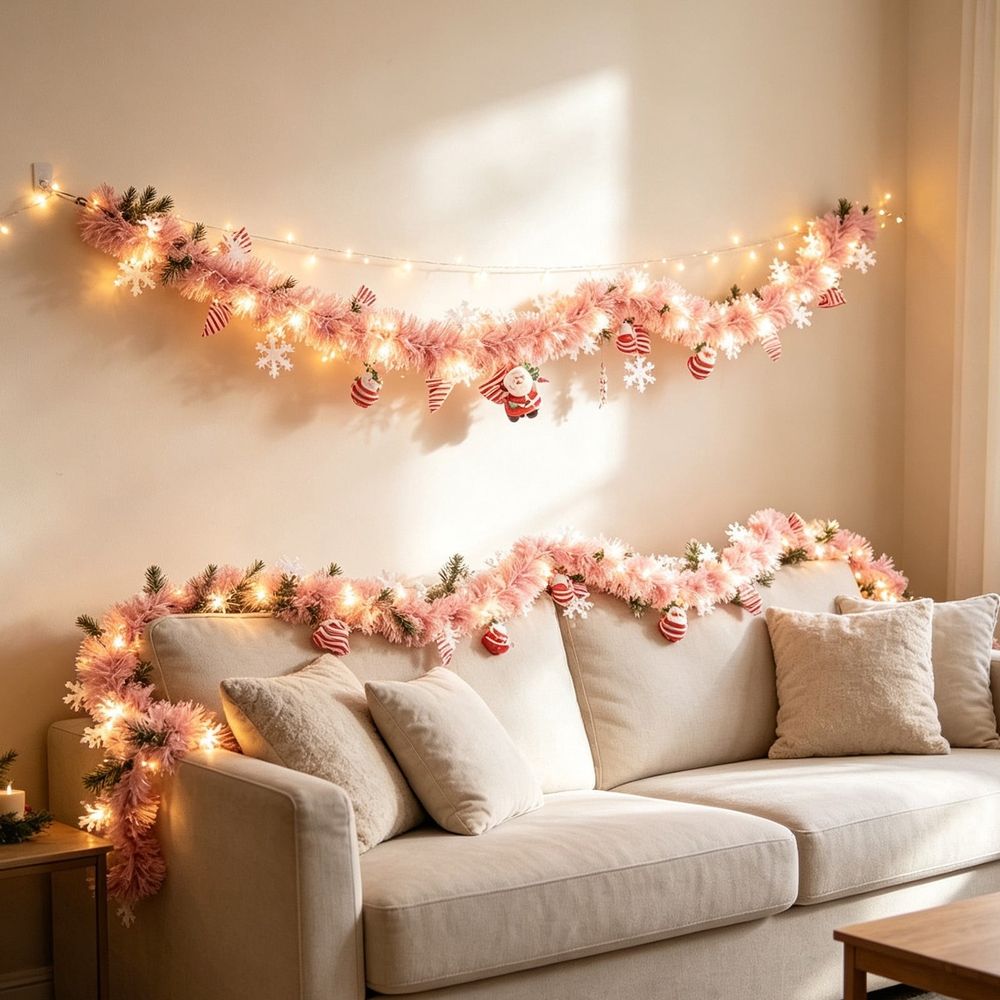 Christmas Santa Claus Garland Decorations Metallic Twist Garland Holiday Shiny Wire Ornament for Xmas Festival Home Mantle Fireplace Indoor Outdoor Party Decor