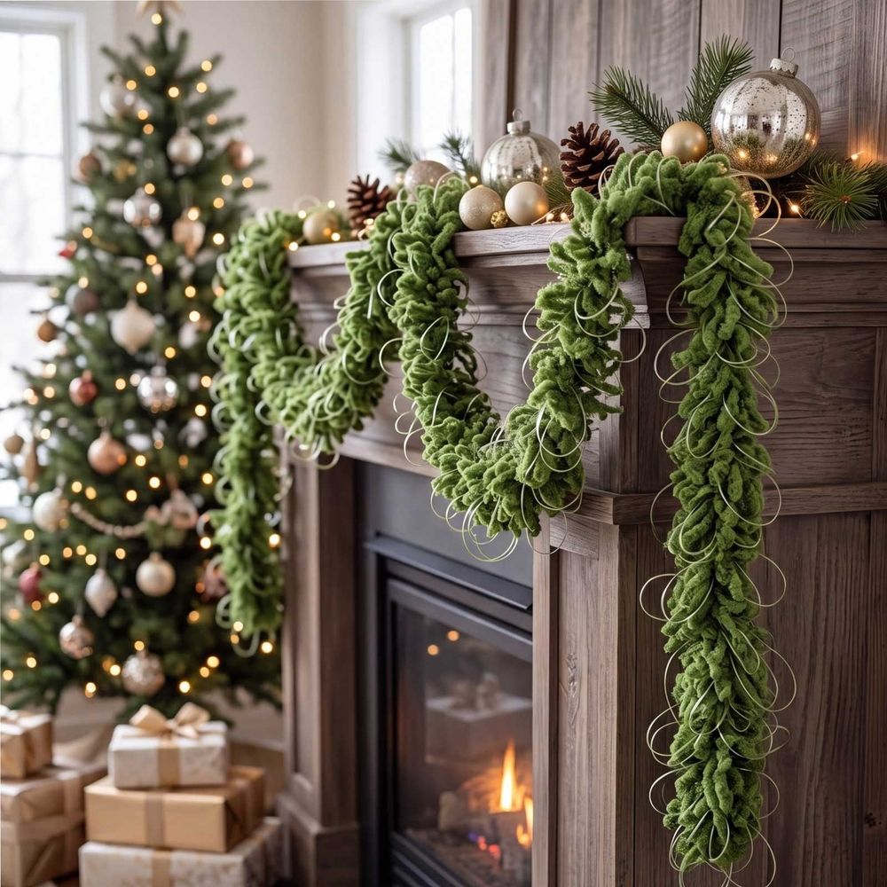Christmas Garland Artificial Moss Vine Flexible Faux Greenery Strip for Mantle Table Shelf Wall Fireplace Holiday Home Decor Indoor Christmas Decor