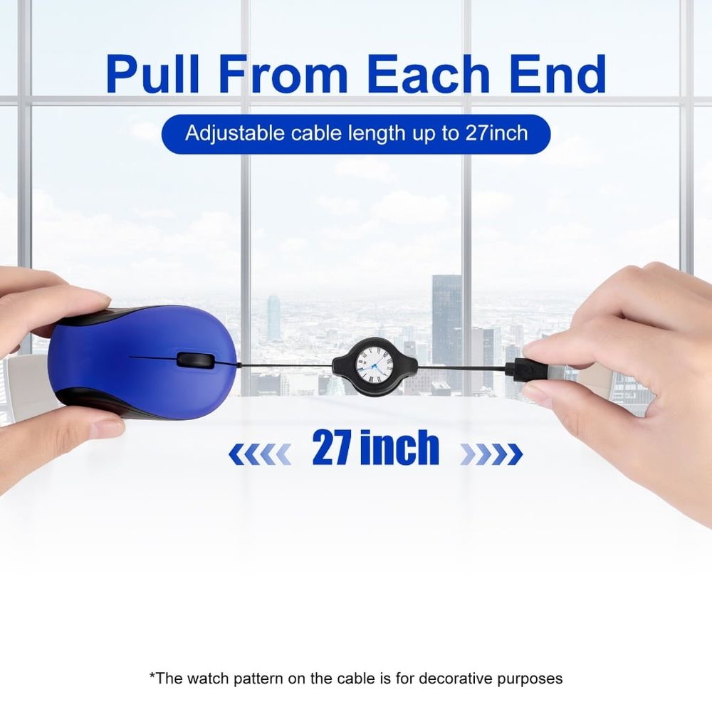 Type C Corded Mice Wire Mouse Retractable Stretchable 1000DPI Optical Small Travel Mouse for PC Desktop Notebook