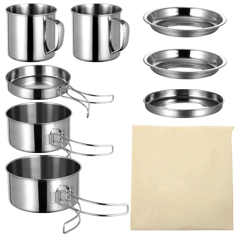 8-Piece Portable Pan Cooking Tool Set with Foldable Lightweight Handles for Outdoor Camping and Backpacking