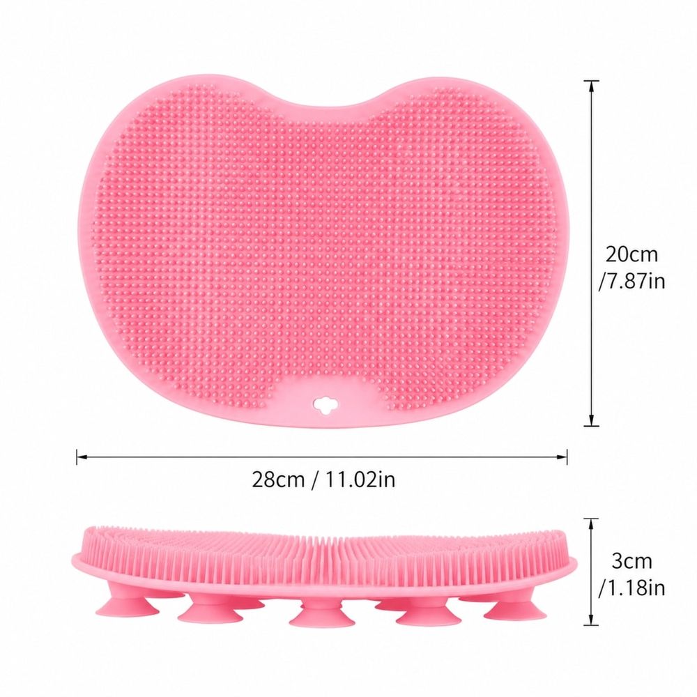 Silicone Foot and Back Scrubber Pad with Powerful Suction Cups, Thick Heavy Duty Non-Slip Rubber Exfoliating Mat for Shower Wall and Floor, 11 x 7.9 x 1.2 Inches, Gray