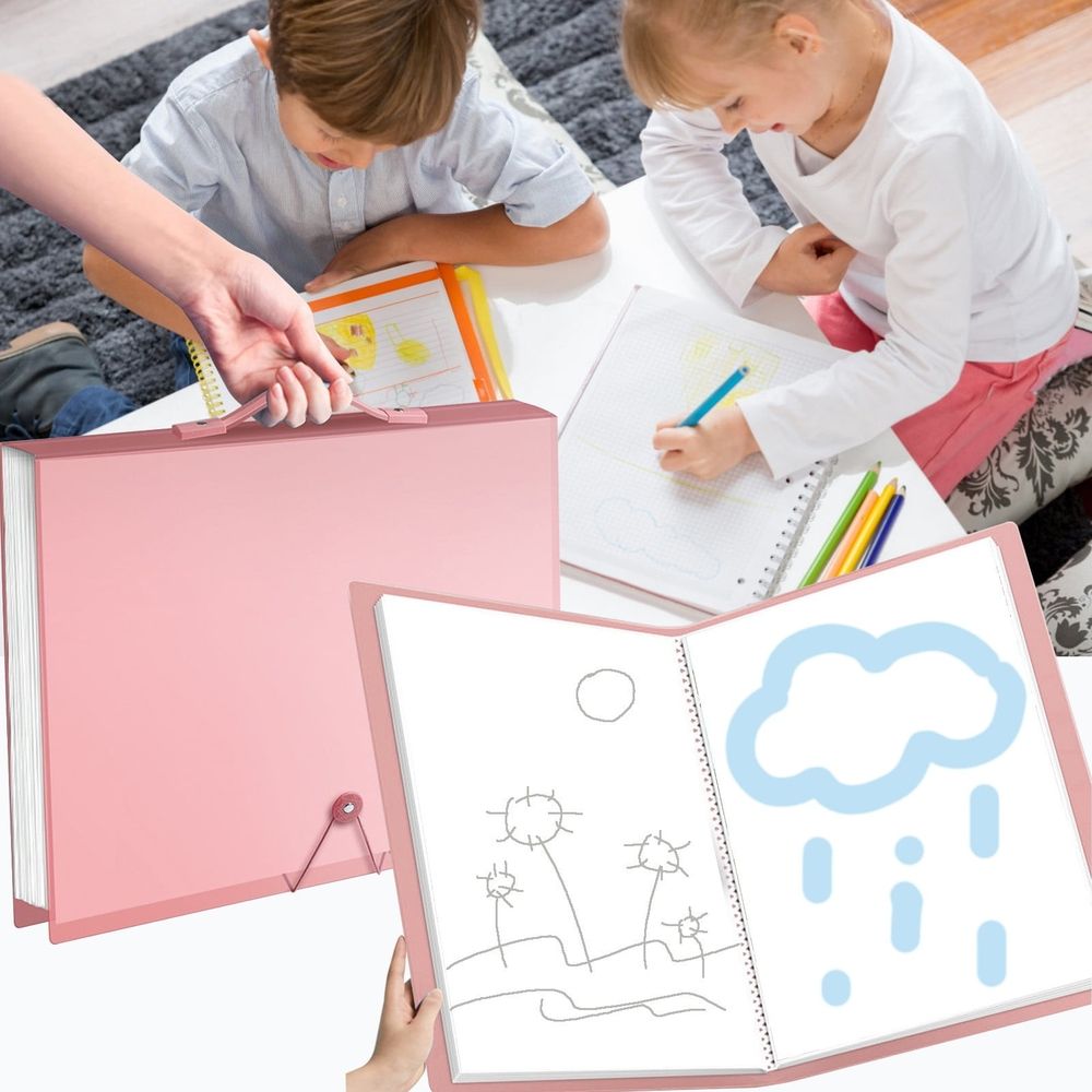Large Art Portfolio Folder 30 Pockets Artist Portfolio with Clear Plastic Sleeves Presentation Storage Book for Artwork Photos and Drawings
