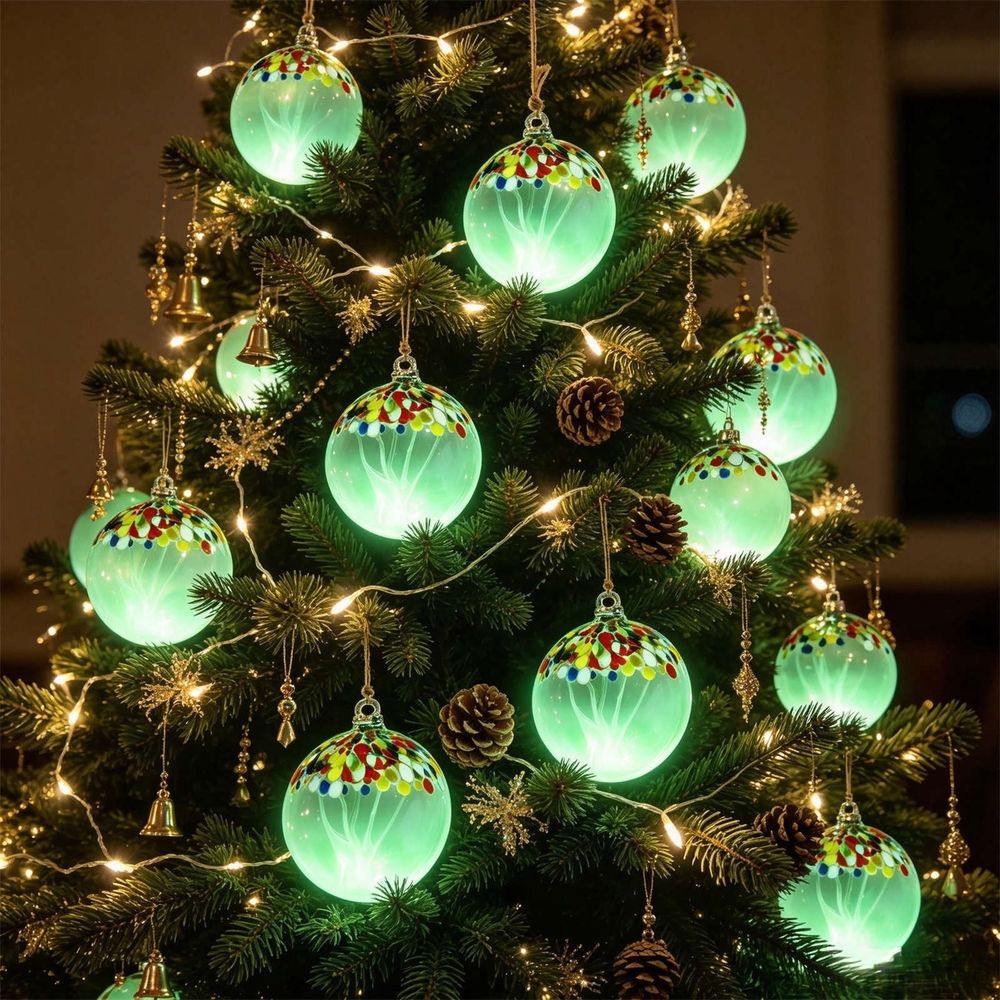 Lighted Hand Blown Glass Christmas Tree Ornament, Multicolor LED Glowing Hanging Ball, Holiday Party Decoration, Festive Winter Home Decor, Christmas Tree Bauble Gift