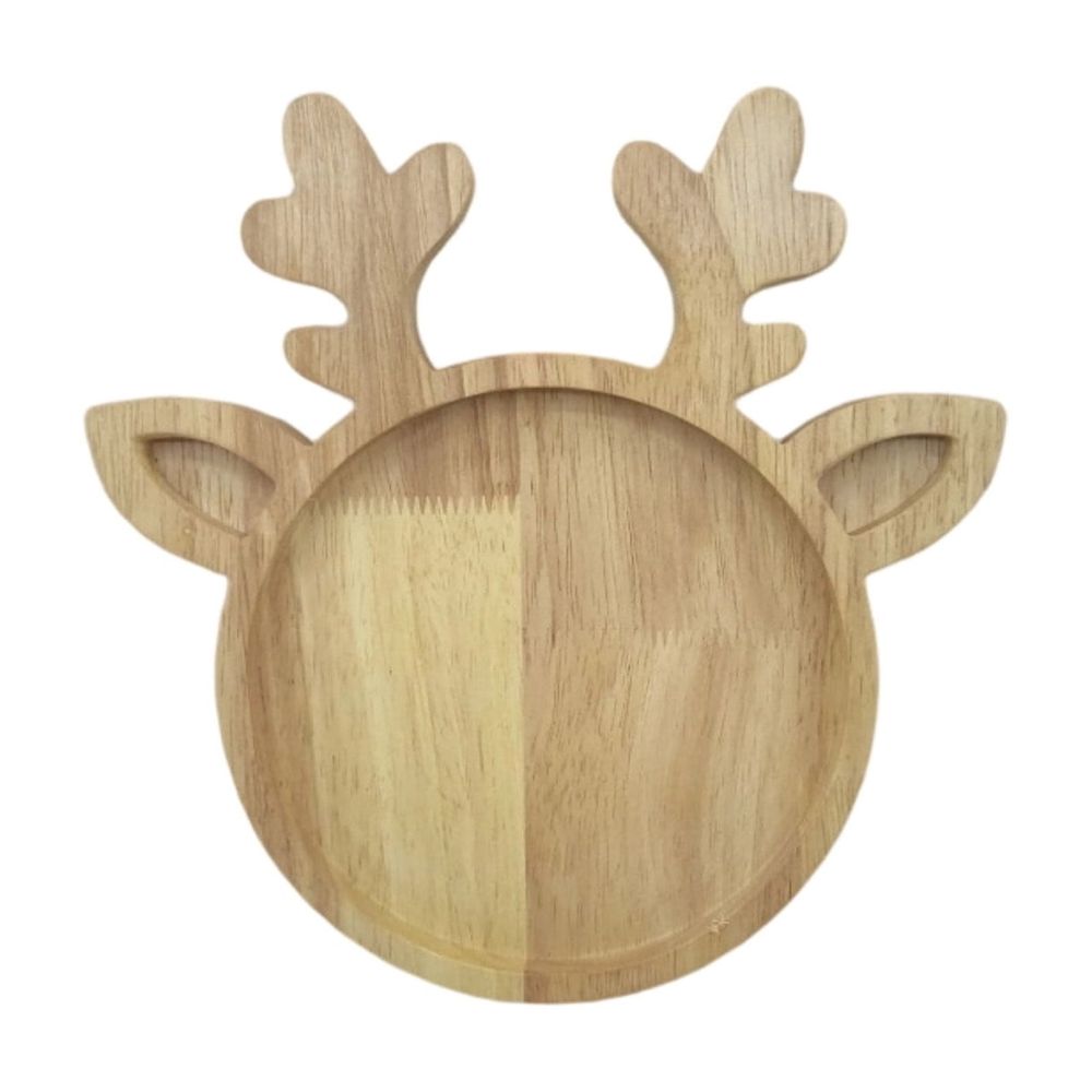 Festive Wooden Reindeer Antler Serving Tray, Divided Snack Board, Holiday Party Candy Cookie Display, Christmas Table Centerpiece, Seasonal Home Decor Gift,Khaki