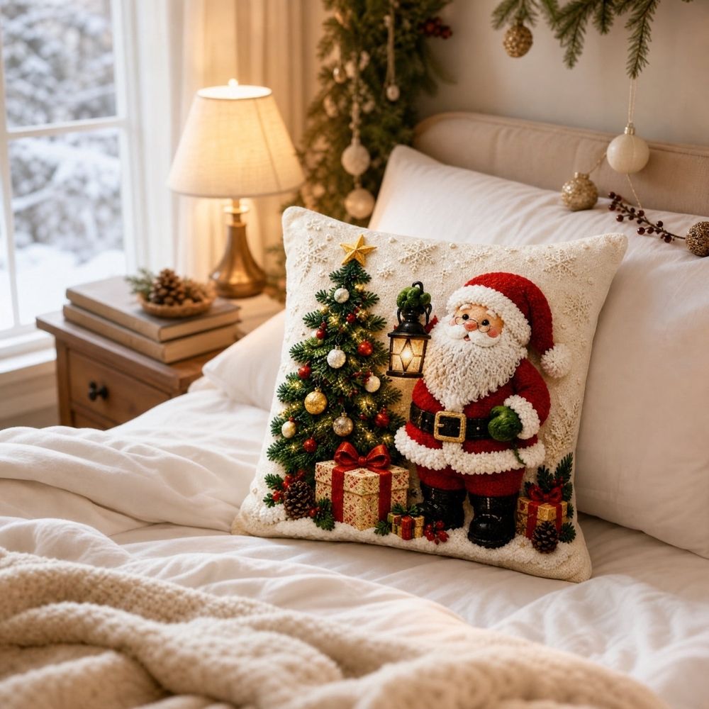 Christmas Decorative Throw Pillow Covers, 4 Pack Holiday Themed Cushion Slipcovers, Hidden Zipper Design, Embossed Visual Texture, Indoor Sofa Bedroom Living Room Decor,White