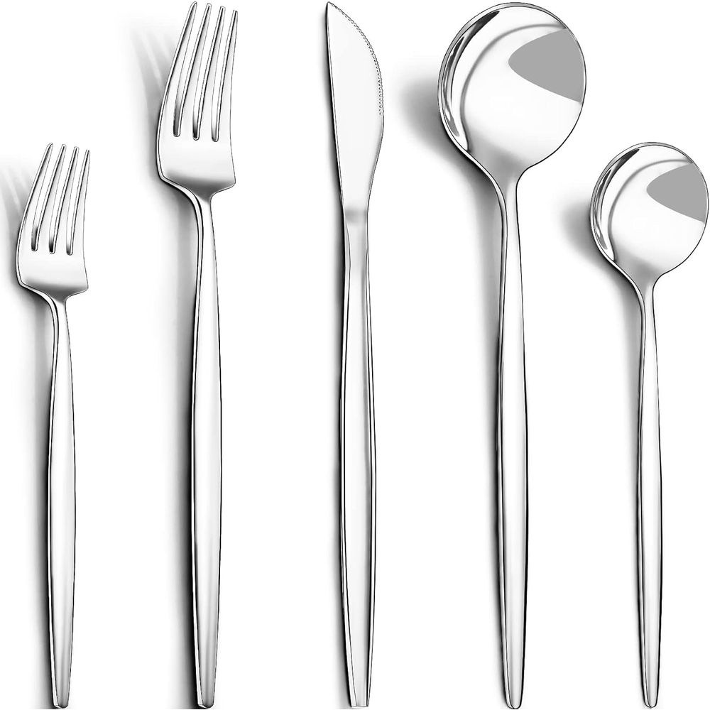 Silverware Set for 8, 40 Pieces Stainless Steel Flatware Set, Tableware Cutlery Set for Home and Restaurant, Knives, Forks, Spoons, Mirror Polished, Dishwasher Safe, Silver