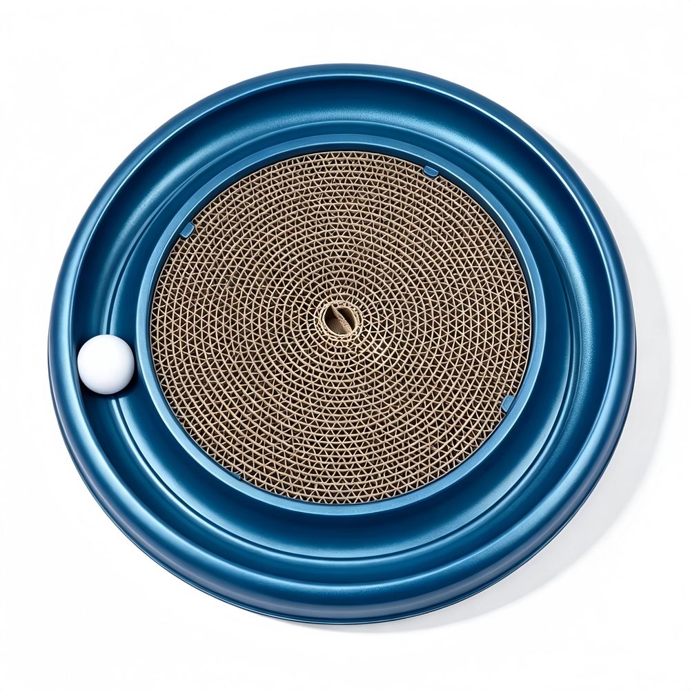 2βinβ1 Round Cardboard Cat Scratcher, 16" Interactive Cat Toy with Rotating Ball Track, Durable Scratch Pad for Indoor Cats, Blue, 1βPack