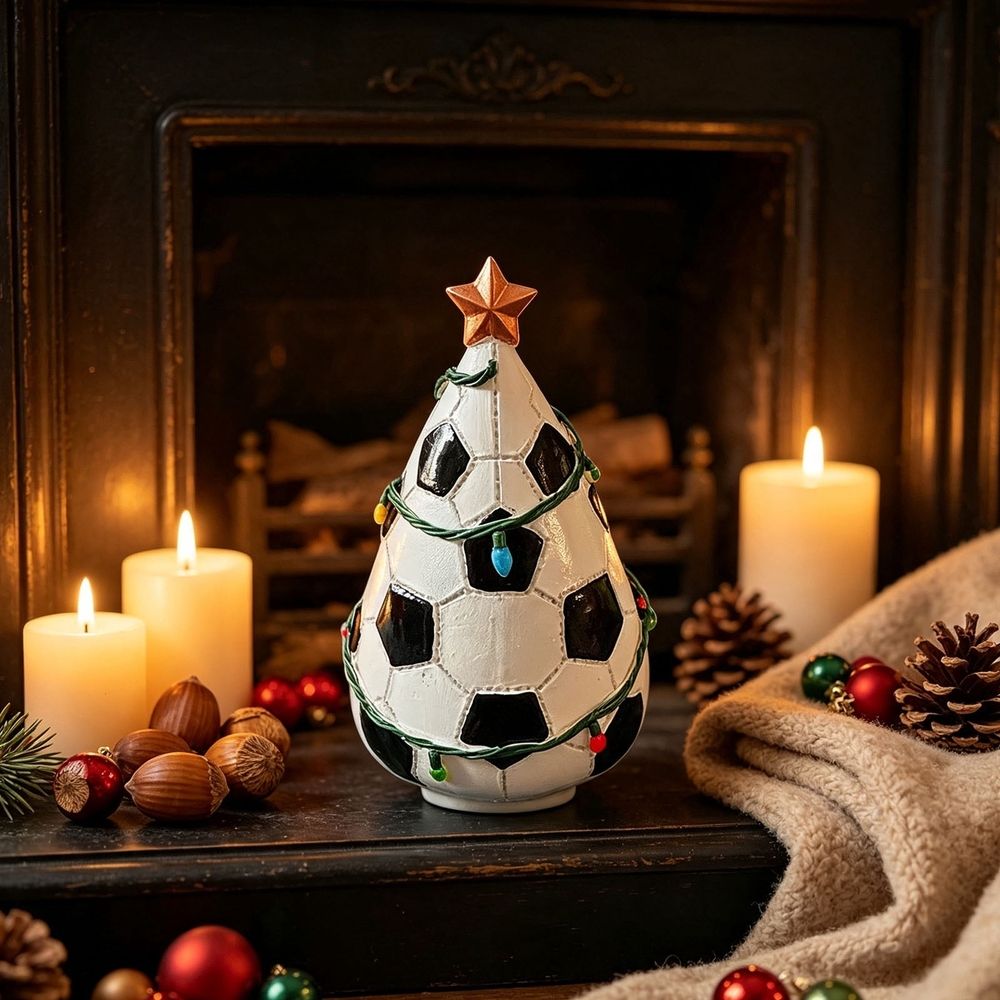 Sports ball Christmas tree decoration, football shaped Christmas tree with lights, unique holiday decoration for sports enthusiasts, family offices, men's cave parties, desktop