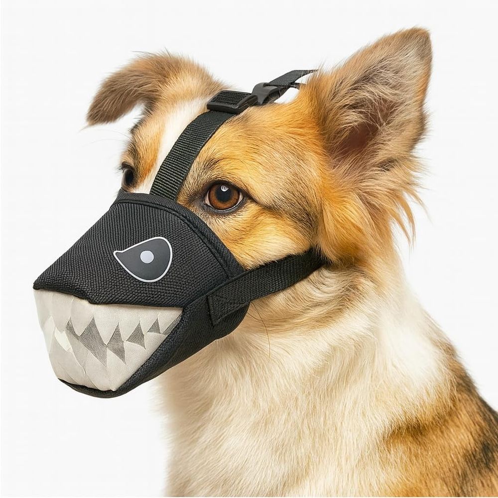 Dog Muzzle Shark Design – Mesh Soft Muzzle for Small Medium Large Sized Dogs, Adjustable for No Bark, BitingScavenging, Licking & Chewing, Blue/Black/Pink (S–XL)