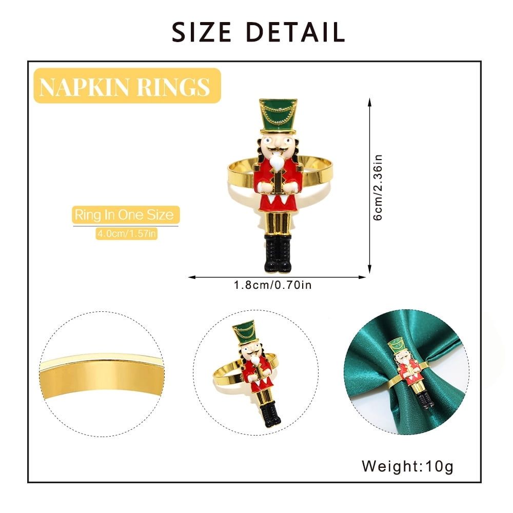 Christmas Nutcracker Napkin Rings Set of 6, Napkin Rings Metal Napkin Holders for Christmas Decoration Holiday Dinners Parties Wedding Valentine's Day