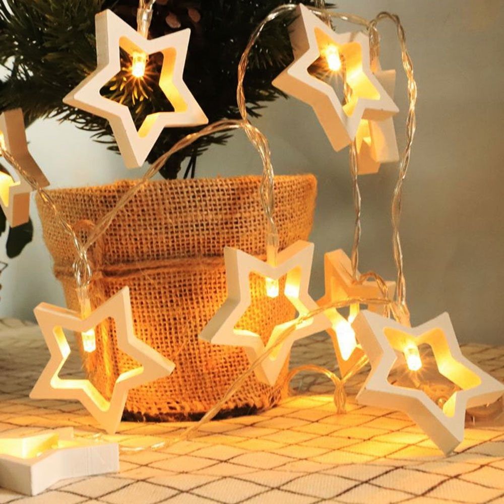 Wooden Star Fairy String Light Valentine's Day Star Shaped String Light Battery Operated String Led Light for Christmas Holiday Wedding Garden Birthday Party Indoor