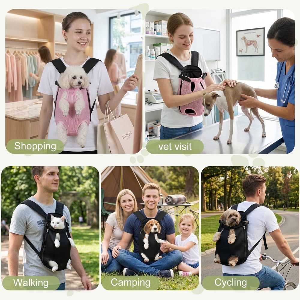 Upgraded Dog Carrier Backpack,Breathable Mesh,Portable Foldable Cat Carrier Sling for Hiking Camping,Adjustable Legs Out Pet Front Carriers Travel Bag for Small Dogs,Puppy,Cat,Rabbit,Black