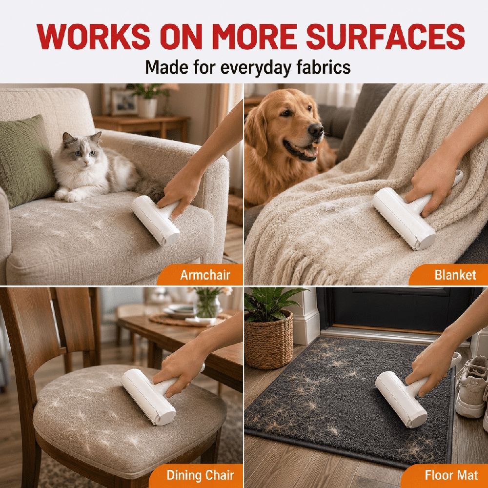 Pet Hair Remover, Reusable Lint Roller for Cat & Dog Hair, Portable Fur Removal Tool for Furniture, Couch, Carpet, Car, Rugs & Bedding