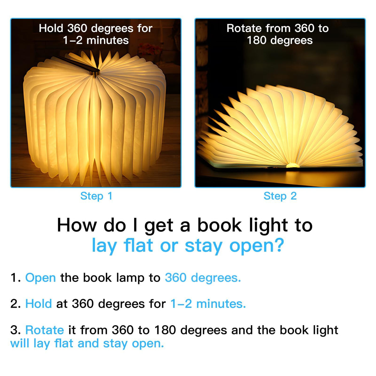 Wooden Book Lamp, Foldable Paper Books Light, Novelty Lighting 360° Bookshaped Night Light, Paper Lantern for Bookish Decor & Book Lovers Gifts, Christmas Gifts Choice(10.5*14.5*3.8cm)