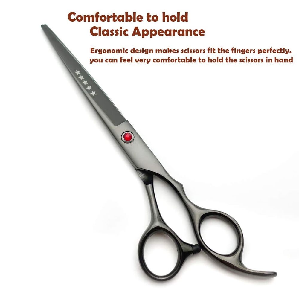 7.0in Titanium Professional dog Grooming Scissors set,Straight & Thinning & Curved scissors 4pcs set for Dog grooming (Bright black)
