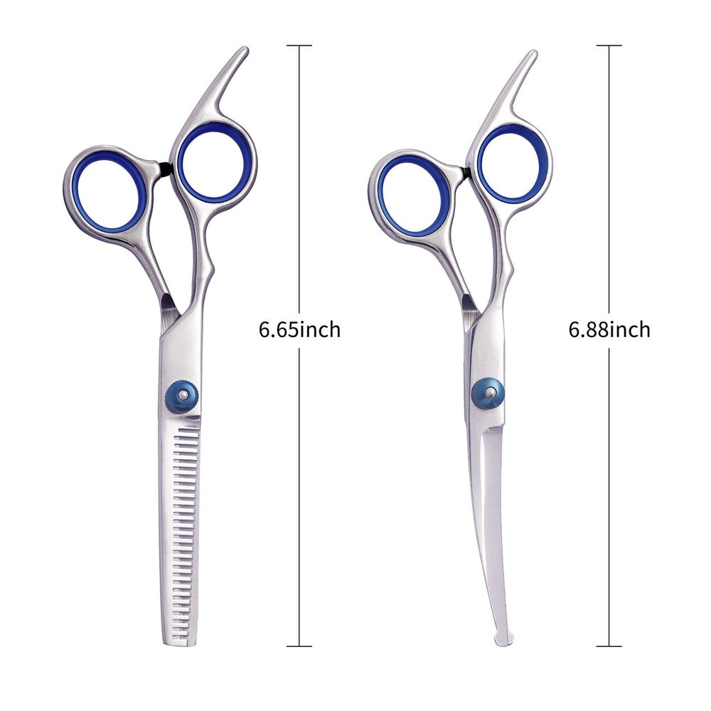 Dog Grooming Scissors Set with Safety Round Tip, 2 Pack Curved Scissors Thinning Shears for Pet Grooming for Dogs and Cats
