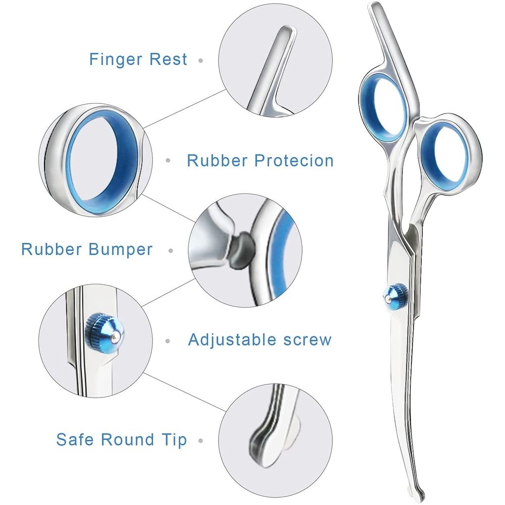 3 Pack Dog Grooming Scissors with Safety Round Tip, Perfect Steel Up-Curved Grooming Scissors Thinning Cutting Shears with Pet Grooming Comb for Dogs and Cats