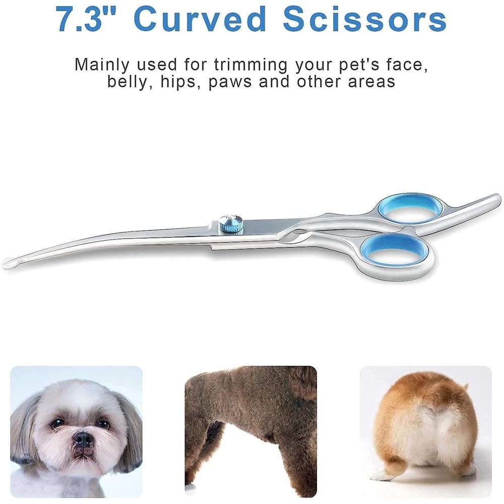 3 Pack Dog Grooming Scissors with Safety Round Tip, Perfect Steel Up-Curved Grooming Scissors Thinning Cutting Shears with Pet Grooming Comb for Dogs and Cats
