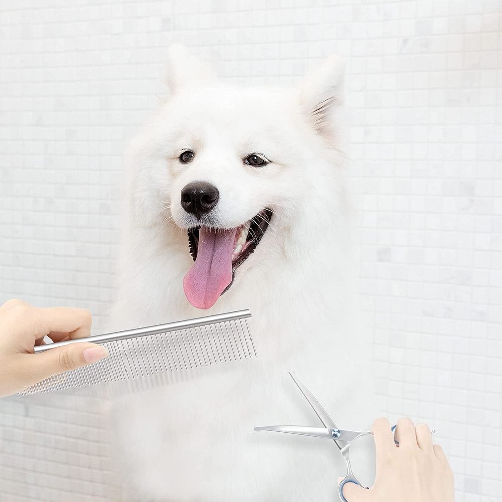 3 Pack Dog Grooming Scissors with Safety Round Tip, Perfect Steel Up-Curved Grooming Scissors Thinning Cutting Shears with Pet Grooming Comb for Dogs and Cats