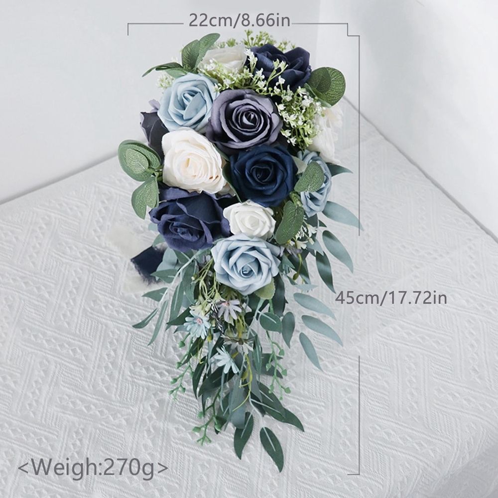 Artificial flowers under $50,Elegant Wedding Bouquets For Bride Rose Flower Floral Handmade Holding Bouquet For Wedding Anniversary Celebrations Photo Props Blue