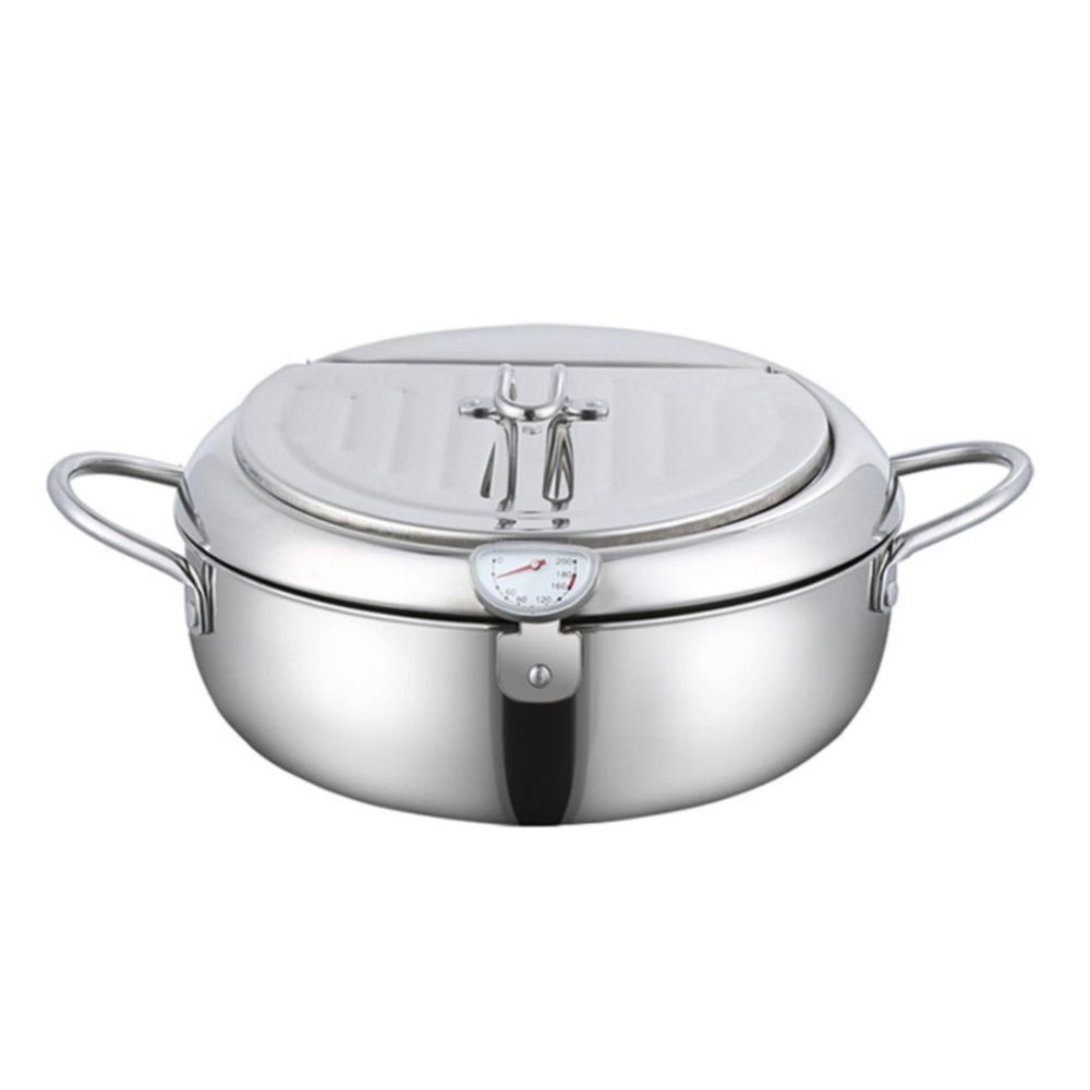 Non-Stick Frying Pan,Japanese Deep Fryer Pot 2024 New Stainless Deep Fryer Japanese Deep Fryer With Temperature Gauge Deep Frying Pan With Lid Basket For Kitchen French Fries Chicken