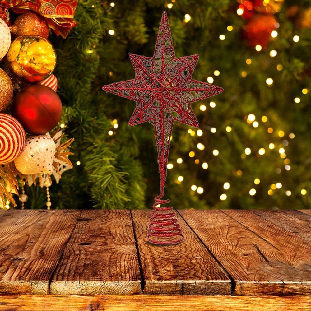 Christmas Tree Top Star Decoration Red Iron Elegant Design Party Decor