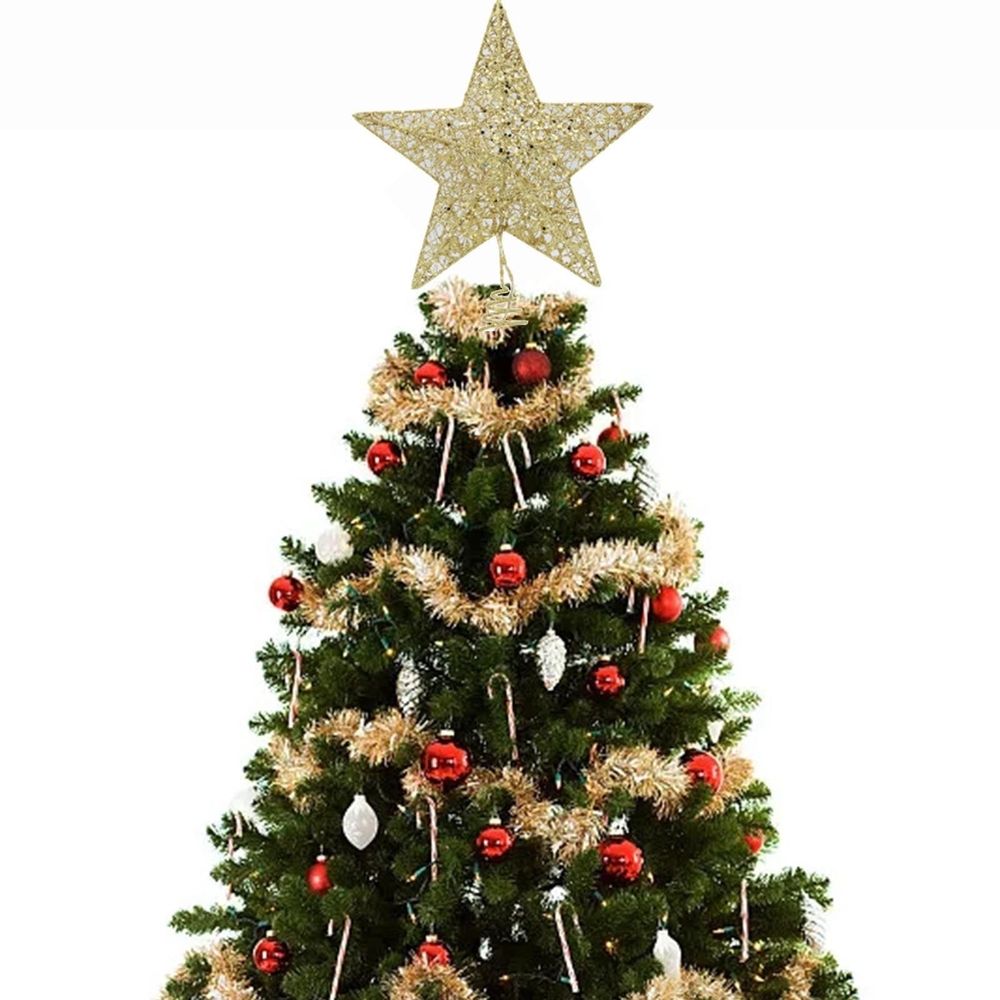 Outdoor Solar Lights Christmas Tree Decoration Lights Led Copper Wire Star Lights Wrought Iron Glitter Christmas Tree Top Star With String Lights