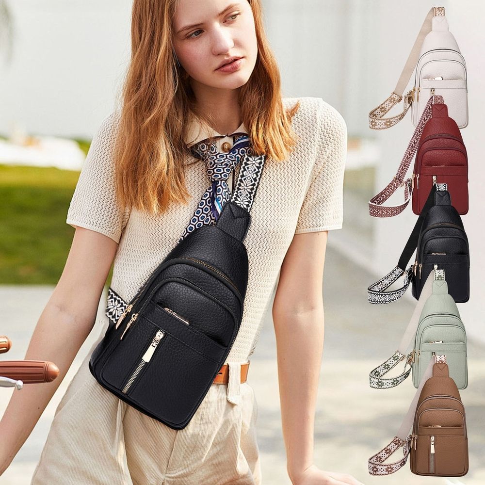 Crossbody Sling Bag for Men Women, Casual Zipper Waist Pack, Chest Bag Chest Daypack, Fashion Shoulder Bag, Outdoor Travel Bag, White