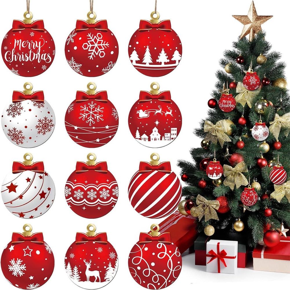 Christmas Decorations Indoor, 12pc Christmas Decoration Wooden Hanging Ornament, Christmas Indoor Decor, S9Multicolor