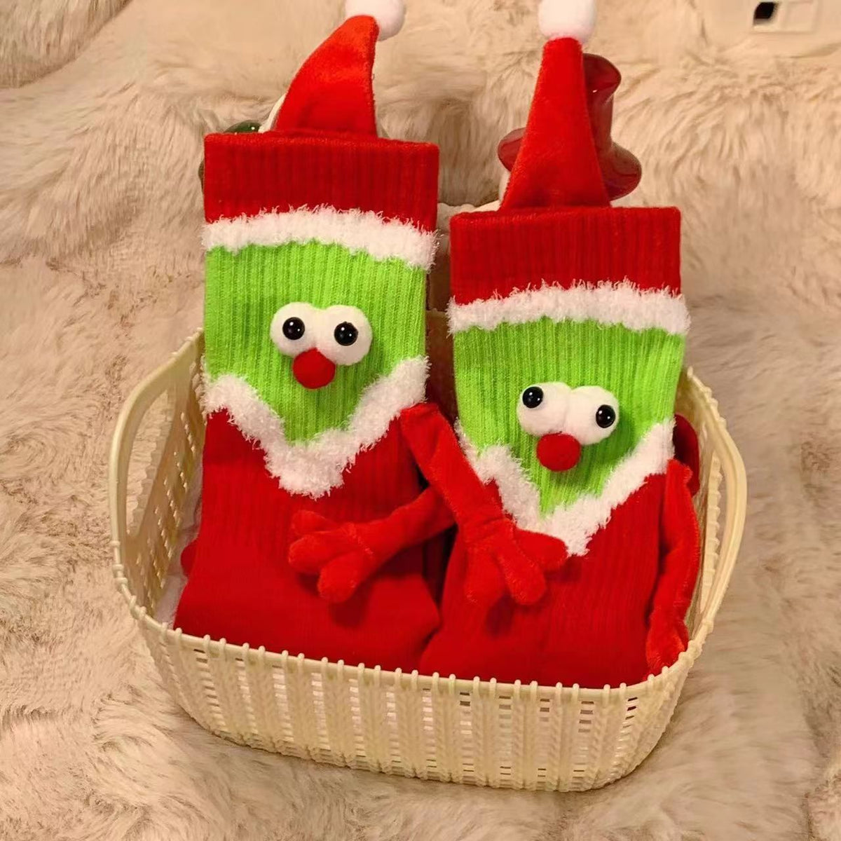 4 pack Family Matching Christmas Socks Funny Xmas Magnetic Mid-Tube Socks Christmas Novelty Socks for Parent-child