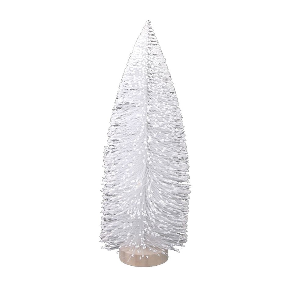 White Mini Christmas Tree, 9.84' Artificial Christmas Mini Tabletop Bottle Brush Tree with Wooden Base for Christmas Decor Party Home Table Craft Decorations