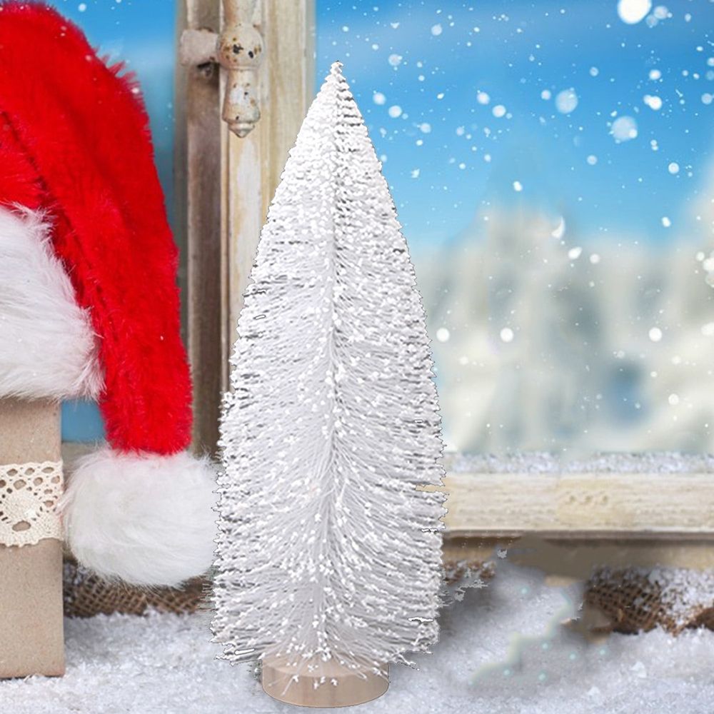 White Mini Christmas Tree, 9.84' Artificial Christmas Mini Tabletop Bottle Brush Tree with Wooden Base for Christmas Decor Party Home Table Craft Decorations