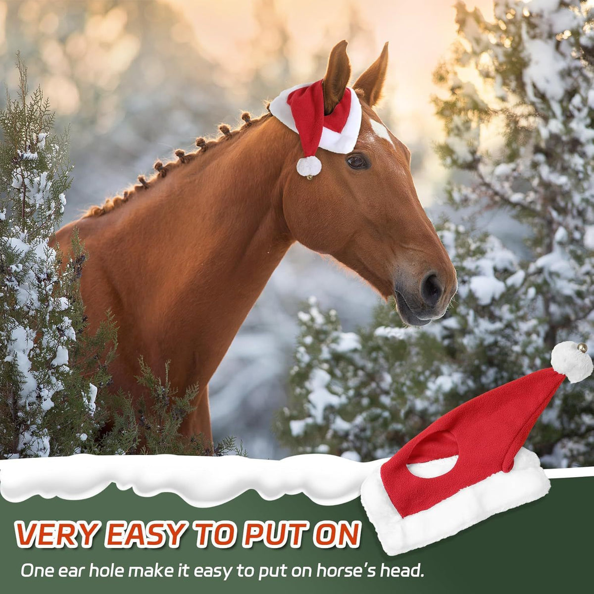 Holiday Santa Horse Hat Pet Costumes One Ear Slip On Santa Hat Fleece Horse Fleece Cap with Bell