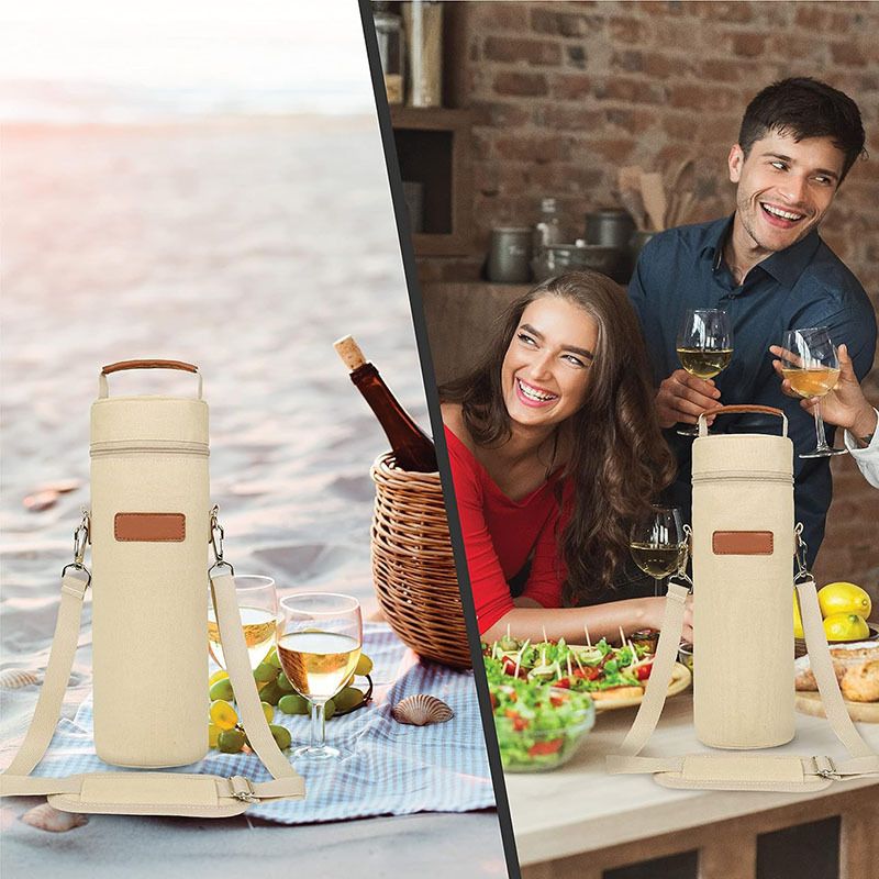 Out of the Insulated Wine & Sprits Cooler Tote, Eco-Friendly,Thermal One Bottle Holder Carrying Case Wine Gift for Women Men, Beige Cream