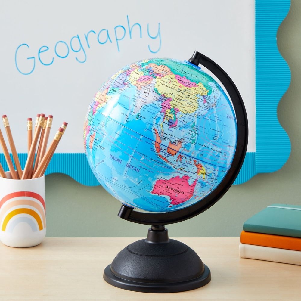Rotating World Globe with Stand for Kids Ages 3–14 Learning,8-inch Spinning Earth Globe for Classroom Geography Education