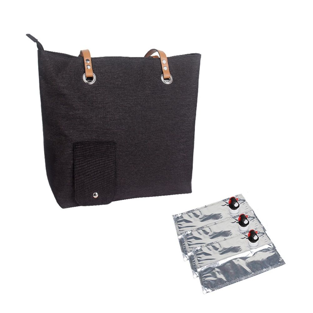 Portable Canvas Wine Tote with Drink Dispenser, Insulated Wine Bag, Black, One Size, Adult, Unisex(Comes with 3 inner compartments)