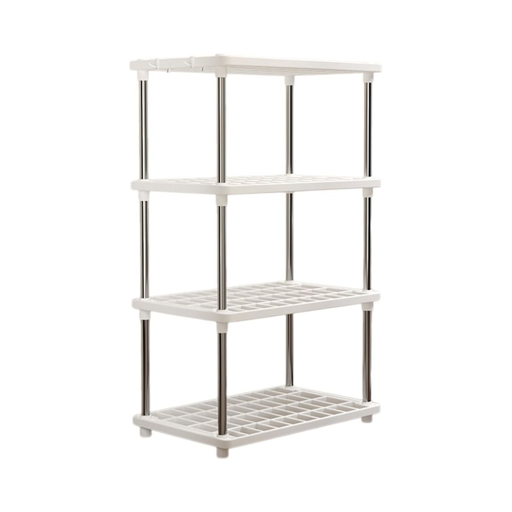 4 Tier Plastic Storage Shelves, Independent Shelving Unit for Pantry, Kitchen, Bathroom, Laundry, Sturdy Connectable Rack, Space Saving Floor Organizer