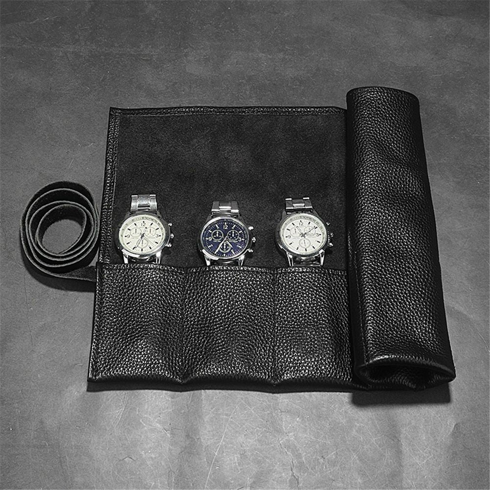 Leather Travel Watch Roll-Watch Case Display Organizer and Storage for 6 watches, Gift Accessory for watch lovers (Black,Excluding watches)