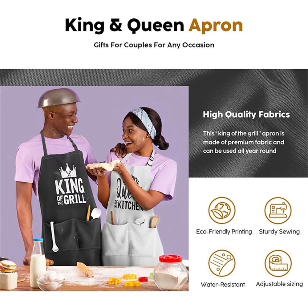 2pcs Apron Set - Wedding Engagement Gifts for Couples, Funny Kitchen Gifts for Couples, Husband, Wife, Boyfriend, Girlfriend, Him Her, Bridal Shower Gifts, Unique Valentine's Day gifts ideas