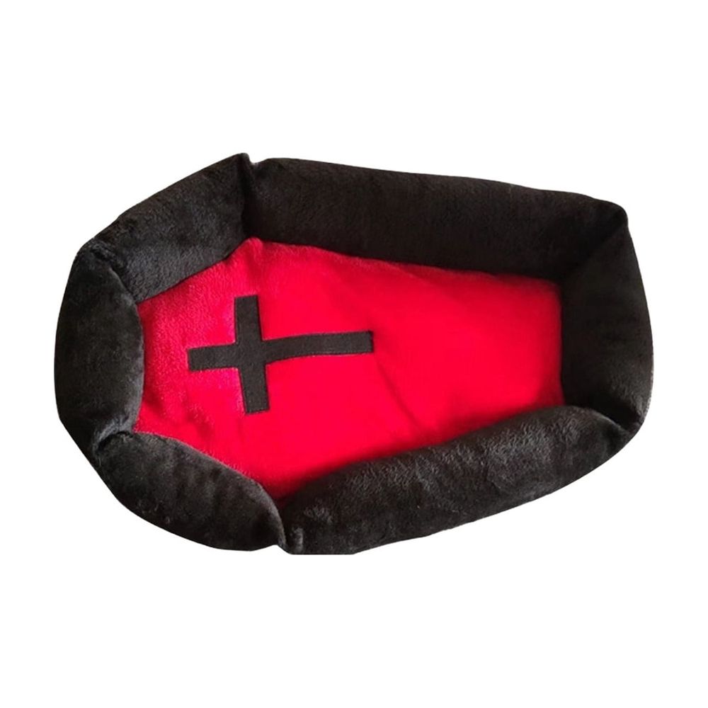Gothic Cat Bed for Indoor Cats Washable Coffin Cat Bed, Soft Fabric Gothic Pet Furniture Activity Center for Halloween Decor 25.6X17.7X3.9In Black