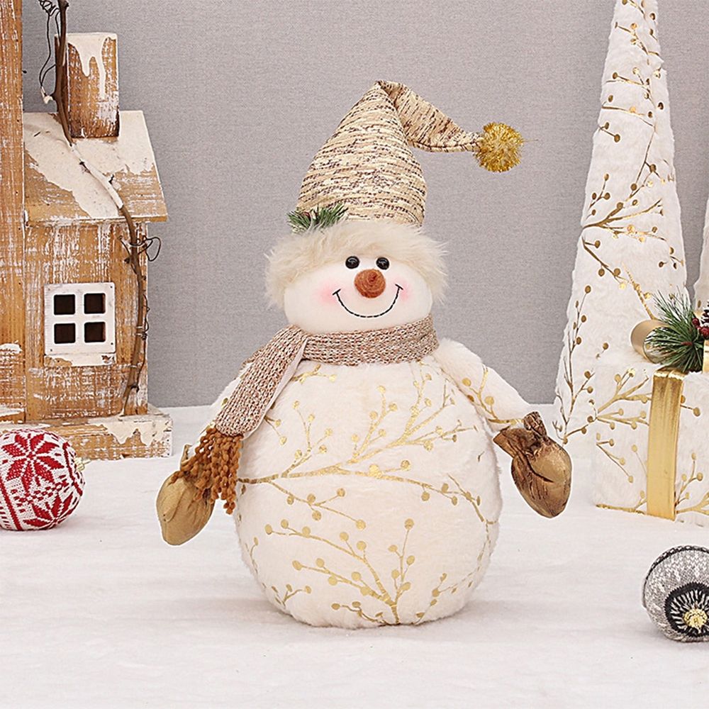 Christmas Snowman Plush Doll, Christmas Decorations, 13.7 inch Cute Snowman Stuffed Toys with Knitted Hat and Scarf, Soft Xmas Theme Throw Pillow Holiday Baubles Christmas Gifts for Party Friend