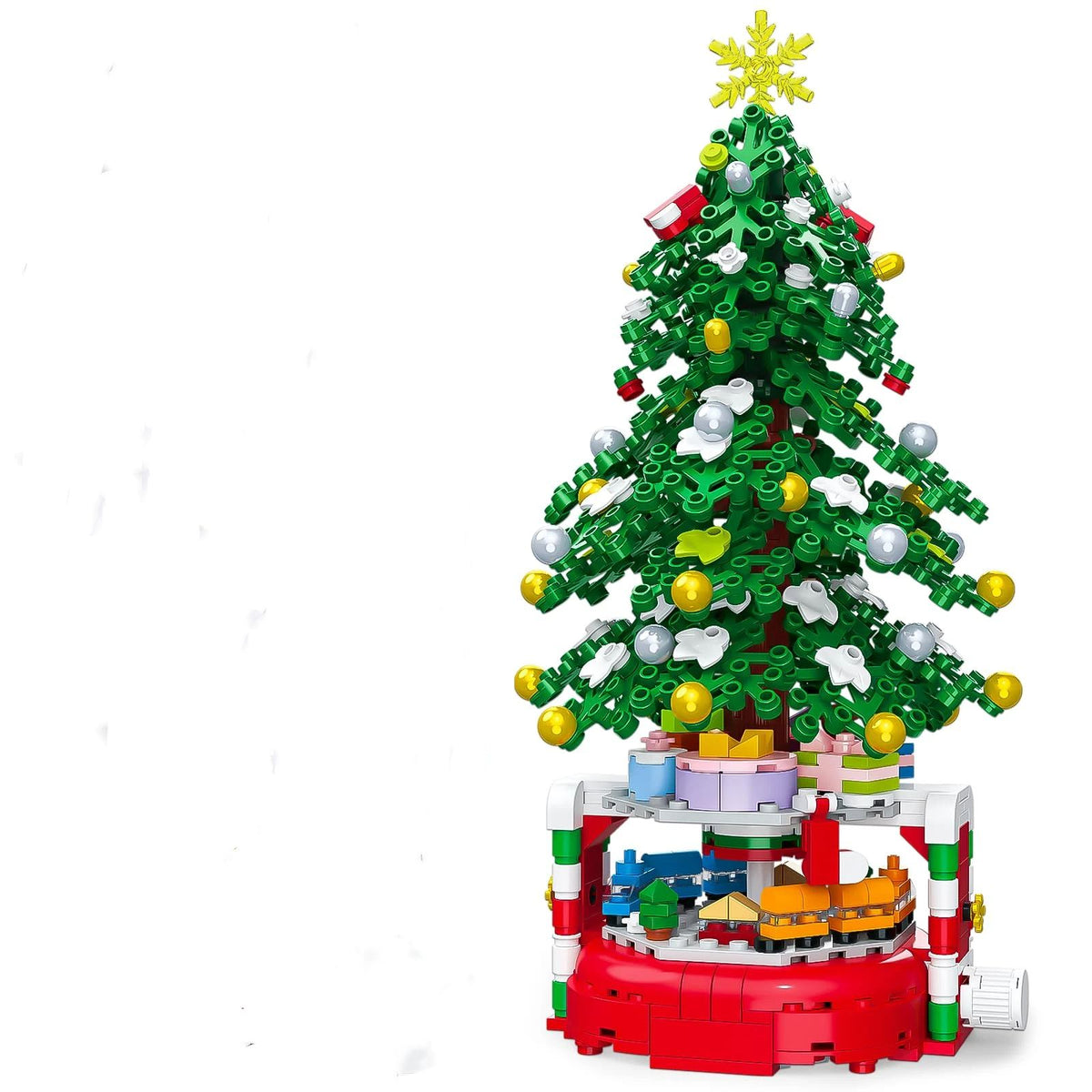 Christmas Tree Building Block Set, 220 Pieces, Rotating Base with Ornaments and Star, Holiday Building Toy, Stocking Stuffers for Kids, Gifts for Boys & Girls(Assembly completed size27.7*14.6cm)