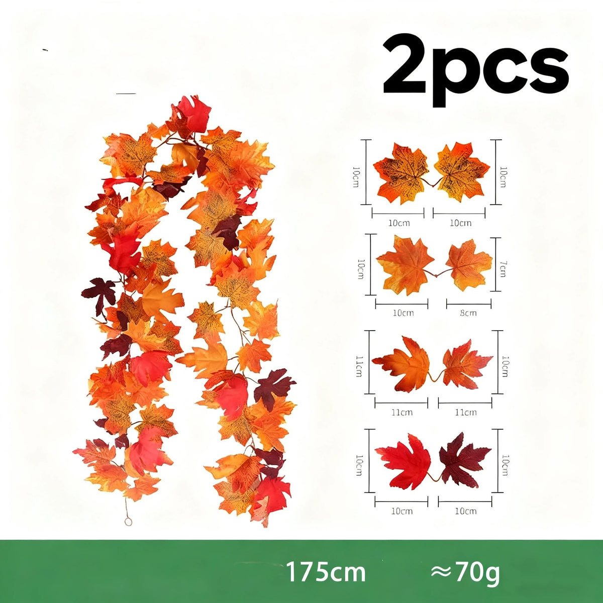 2 Pack Fall Garland Maple Leaf,175cm Hanging Vine Autumn Foliage Thanksgiving Decor for Home Wedding Fireplace Party Christmas
