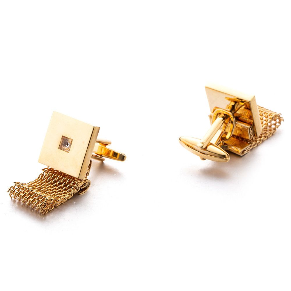Mens Cufflinks with Chain - Shiny Gold Tone Shirt Accessories - Party Gifts for Young Men, for Wedding Party Anniversary