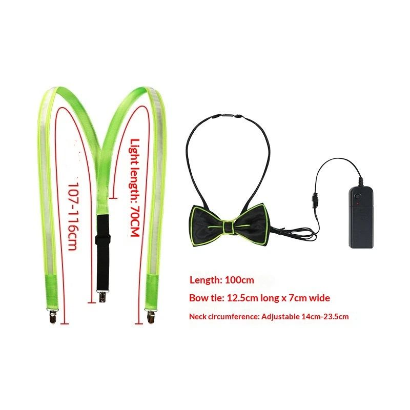 2 Pcs/Set, Light Up Men's LED Suspenders And Bow Tie, Perfect for Music Festival Halloween Costume Party, Christmas