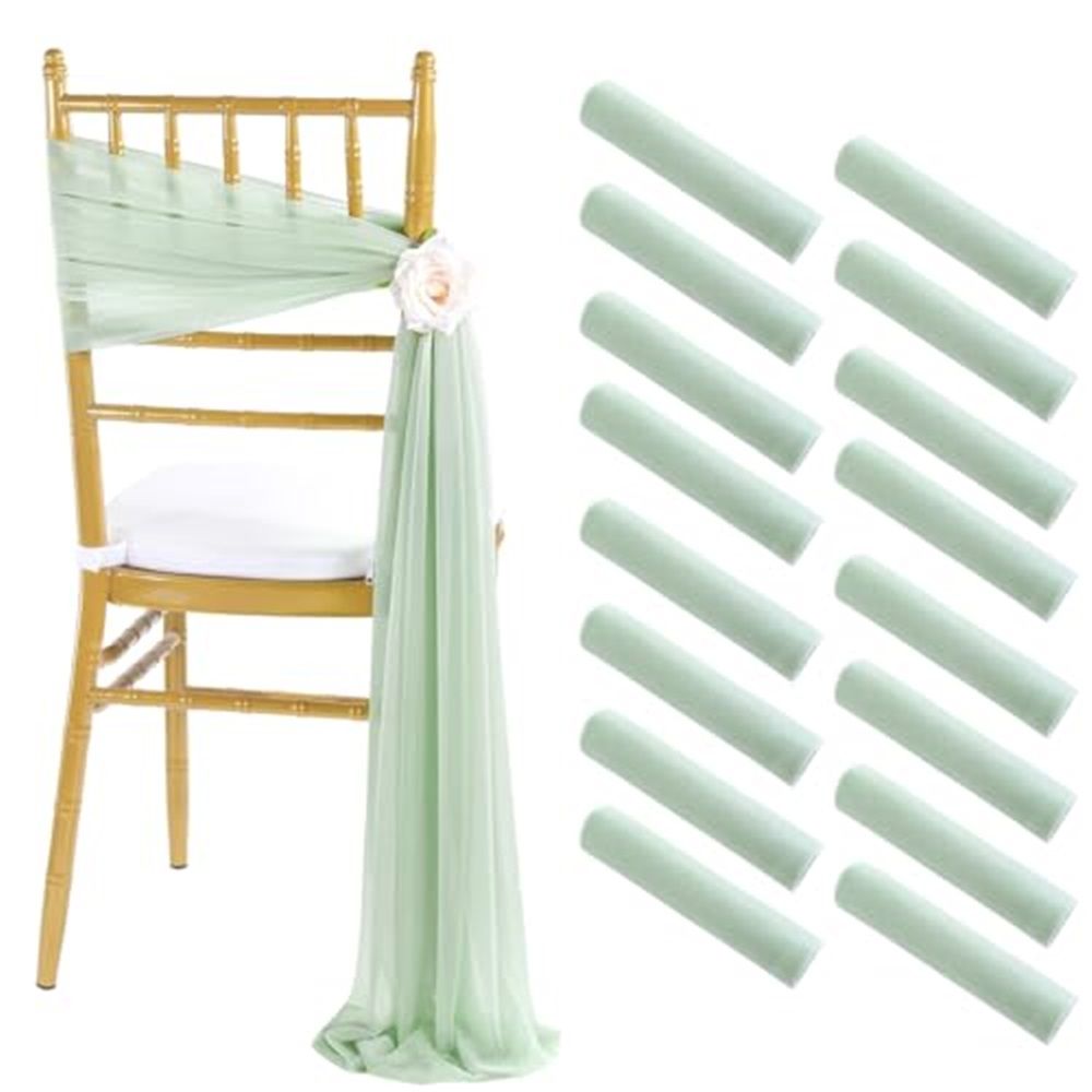 Long Wedding Chair Sashes 16 Pieces Green Draping Fabric for Ceremony Reception Outdoor Chair Decorations