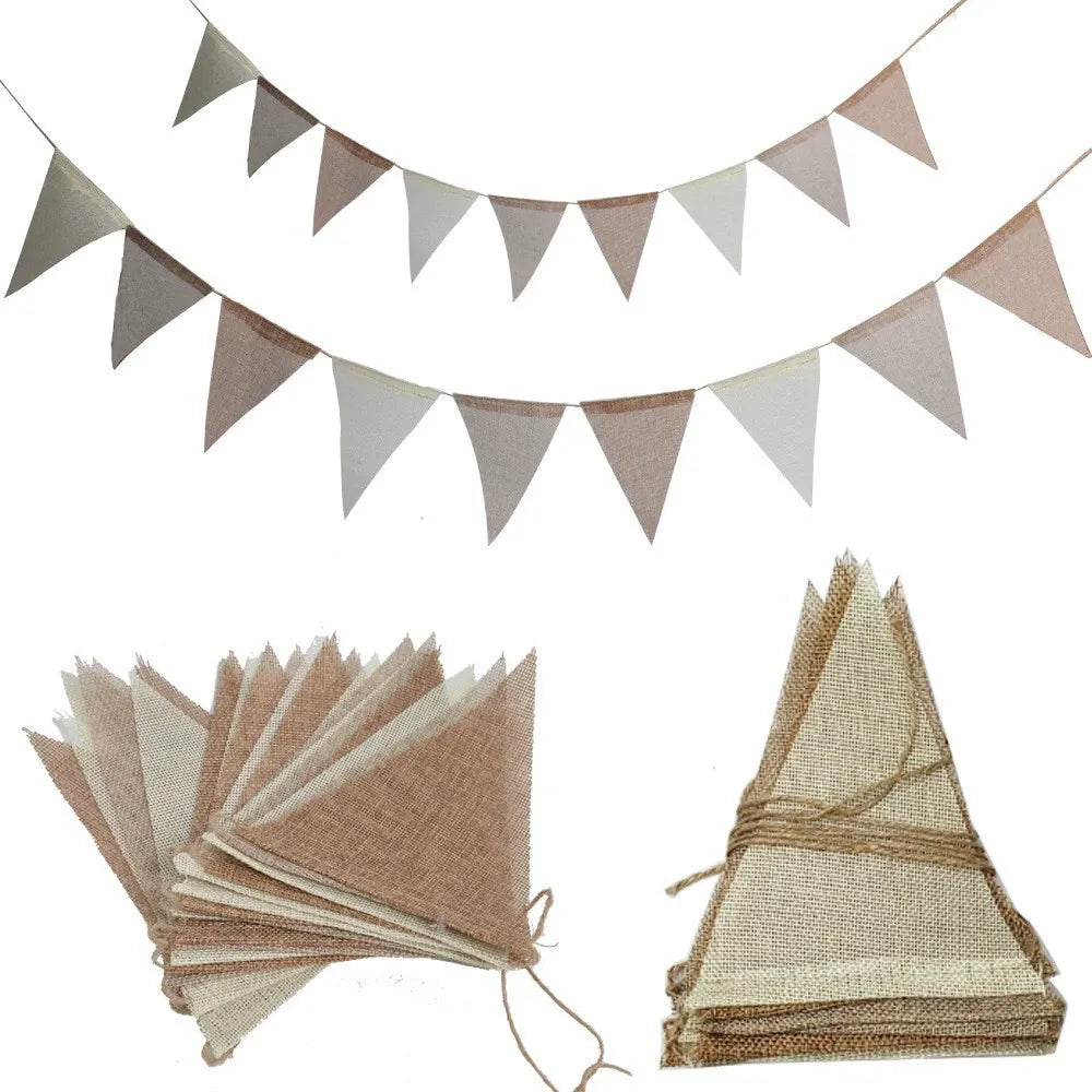 26Ft Banner Triangle Pennant Flag linen-like Bunting Garland Streamers for Birthday Wedding Baby Shower Engagement Camping Rustic Boho Spring Easter Holidays Graduation Party Decorations
