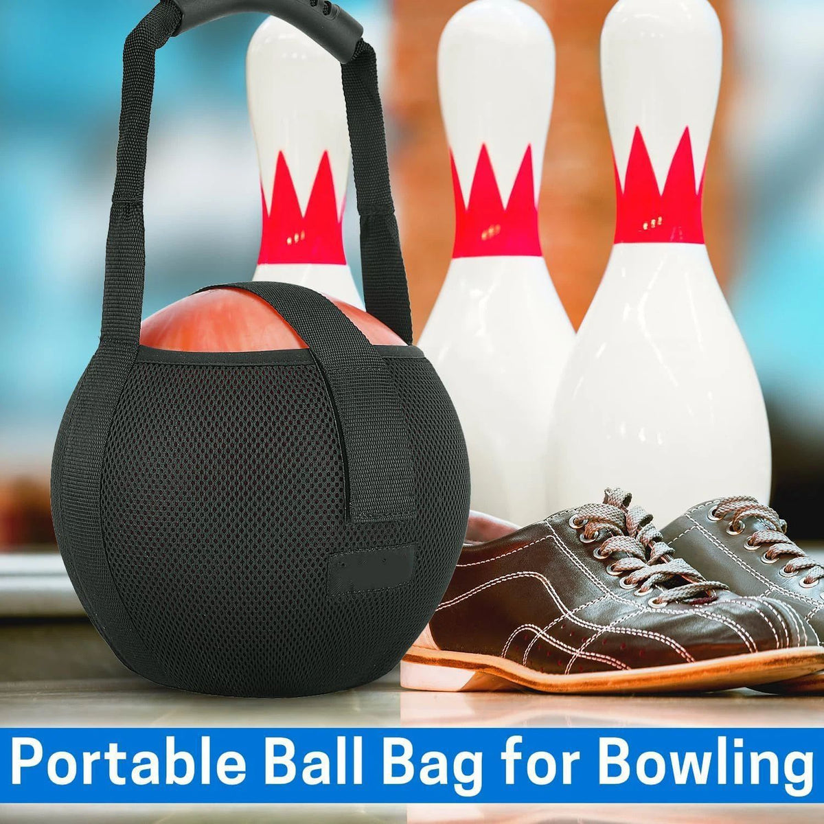 Bowling Mesh Bag, Single Bowling Ball Carrier with Reinforced Handle, Black, (excluding bowling)