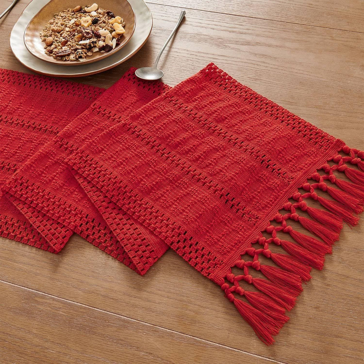 Bohemian style tablecloth, red tassel tablecloth, 140cm long, farmhouse woven home decoration, red 140*33cm