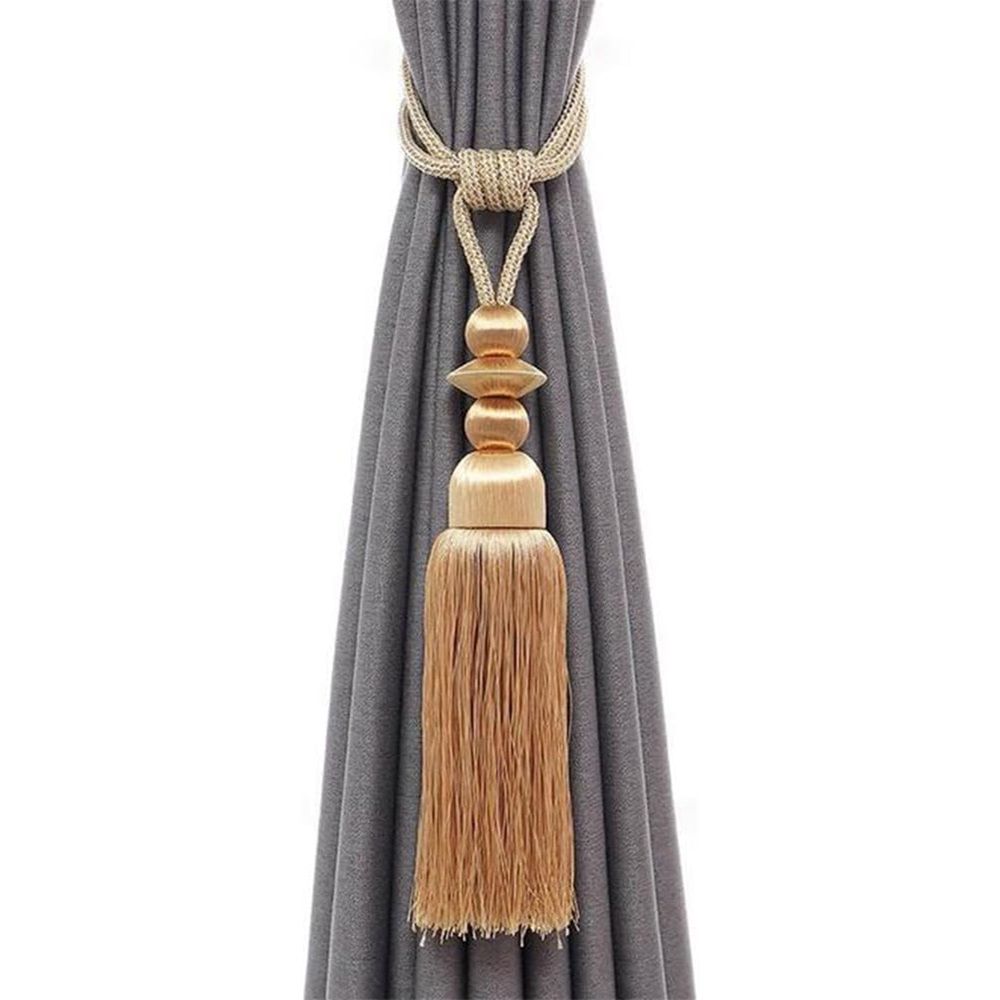 Decorative curtain tie tassel baffle - home office window curtain fixing edge rope, 1 Pair set (rice wine)